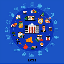 在蓝色背景下征税，包括收入、财