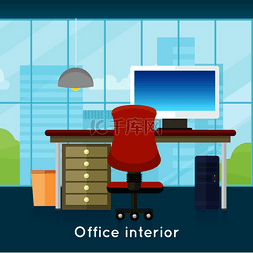 电脑上显示图片图片_办公室内部背景。