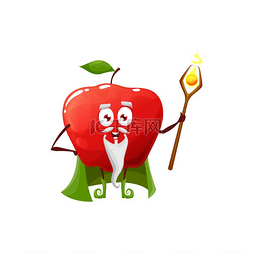矢量魔杖图片_卡通红苹果果巫师或魔术师角色带