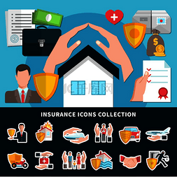 钱和房子图片_保险图标集合，包括医疗、旅行、