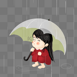 清明节女孩雨中打伞撑伞谷雨下雨
