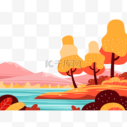 秋季风景湖水矢量