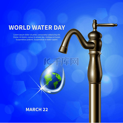 世界水日广告蓝色海报与水鹤和绿