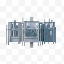 工地建设图片_C4D别墅建设框架地基模型