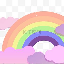 卡通七彩彩虹背景图片_粉色卡通云朵剪纸彩虹