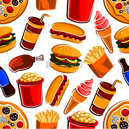 草莓冰淇淋背景图片_快餐模式包括汉堡包、热狗和比萨