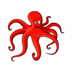 红色洋红图片_大西洋红章鱼卡通动物，有着长长