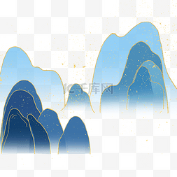 中国风水墨大气图片_中式鎏金水墨山水金线淡雅大气蓝