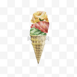 三色冰激凌图片_水彩夏季三色冰淇淋