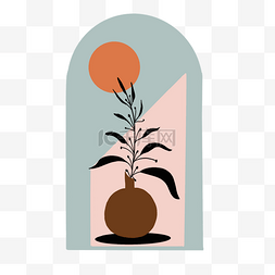 简约现代植物背景图片_抽象复古波西米亚印花花瓶
