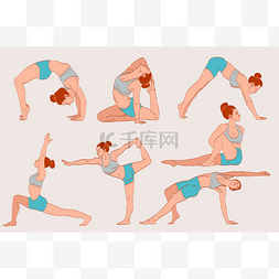 健身女卡通图片_Yoga exercises. Women yoga