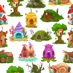 树上的小窝图片_卡通童话般的房子和住宅的无缝图