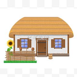 茅草遮阳棚图片_古老的农舍与茅草的屋顶矢量图