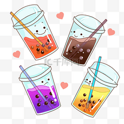 茶杯玻璃图片_可爱卡通四色可爱透明饮料表情