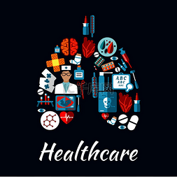 心脏和大脑图片_医疗图标排列成人体肺部，包括医