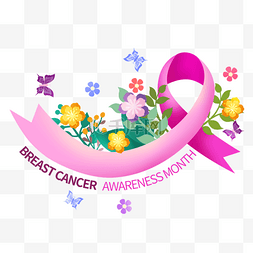乳腺癌宣传月花卉生长在丝带上