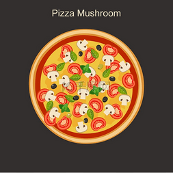 柑橘罗勒图片_披萨蘑菇素食披萨配扁平蘑菇