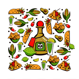墨西哥卷卡通图片_墨西哥食物一套受欢迎的墨西哥快