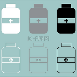 平板容器图片_Jar with pill white grey black icon. Jar with