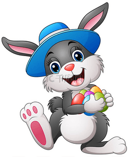 快乐的复活节小兔子，戴一顶帽子