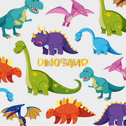 可爱手绘恐龙图片_背景设计与许多可爱的恐龙