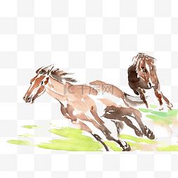 棕色绿色图片_奔腾的两匹马