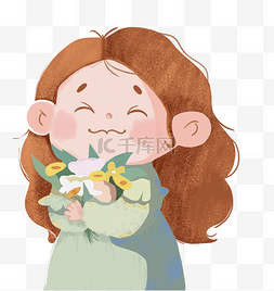 小女孩抱着花束祈福