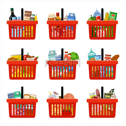 蔬菜购物篮图片_装有杂货的购物篮。