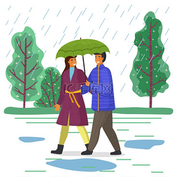 夫妇在雨中去。