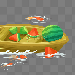 夏季河水西瓜木船
