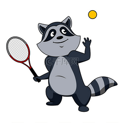 有趣的卡通浣熊网球运动员角色与