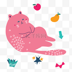 波西米亚风格粉红色图纹肥肥猫咪