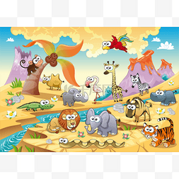 卡通动物图片_大草原动物家族背景的家庭.