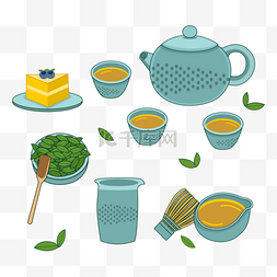 蓝色的茶壶图片_蓝色圆点图案的日本茶壶和杯