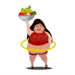 大汉堡图片_矢量卡通胖女人拿着一个大汉堡