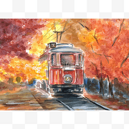 in素材图片_Old tram in sketch style