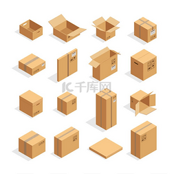 易碎物品的标志图片_等距包装盒套装具有邮政标志的不