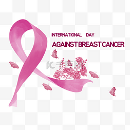 乳腺癌图标图片_国际抗击乳腺癌日水彩粉色随风丝