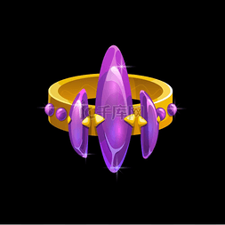 卡通钻石矢量图片_带紫色宝石的魔法戒指、带宝石的