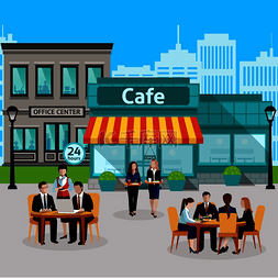 商务午餐人用户外咖啡厅和服务员