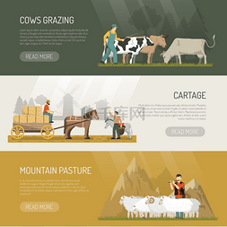 矢量放牧图片_农场动物牧场横幅农场动物横幅上