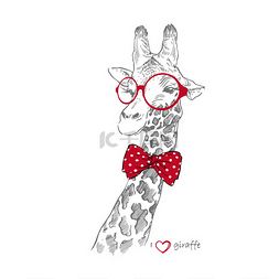 卡通圆眼镜图片_手工绘制的插图的圆眼镜的长颈鹿