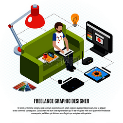 平面设计矢量图图片_平面设计自由职业者他的电脑平板