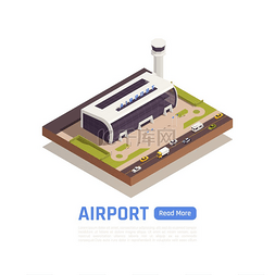 圆形建筑图片_机场等距背景与文本阅读更多按钮
