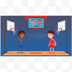 卡通篮球场图片_篮球场与篮球运动员. 