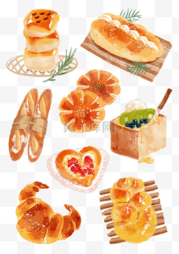 面包样机图片_手绘水彩面包套图