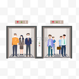 电梯口电梯门图片_疫情电梯里保持距离卡通