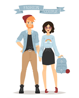 Beautiful vector cartoon couple fashion cloth