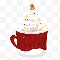 圣诞食物图片_杯子奶油雪花红色圣诞节日卡通图