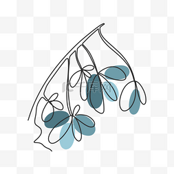 线条画植物图片_蓝色系优雅抽象线条画花卉